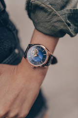 Stylish elegant watch on woman hand