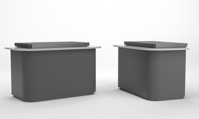 Isolated Black Counter, Booth Or Info Helping  Service Point. 3D rendering