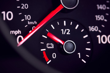 Close Up Of Dial Showing Charge Remaining In Electric Car Motor