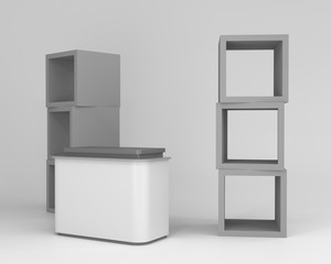 Isolated Blank White Counter, Booth Or Info Helping  Service Point. 3D rendering