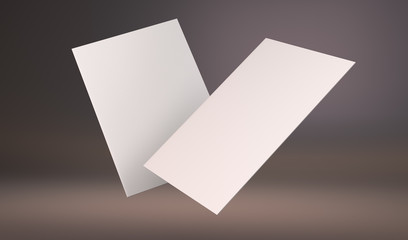 Blank Leaflet Or Flyer Template. Blank Hovering Greeting Cards. 3D rendering