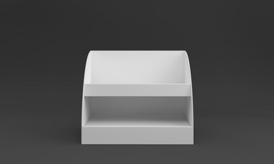 Small White POS Display. Small Product Shelf. Isolated On Black
