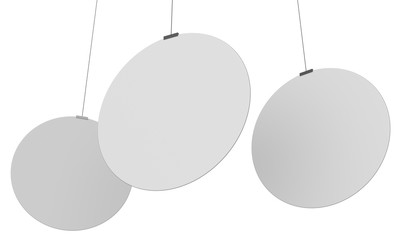 Row Of Circle Shape Banners Template. White Blank Hangers. 3D rendering