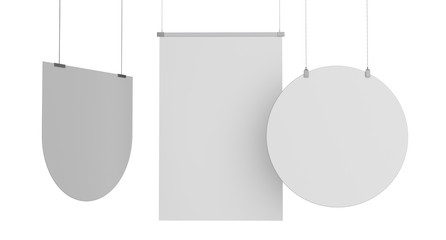 Set Of Various Shapes White Banners. 3D rendering