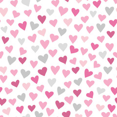 Seamless heart pattern in shades of pink. Hand drawn abstract vector background. Valentines day design.