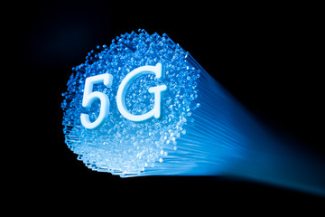 5G signs with Fiber optics background,Communication Concept,