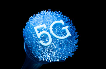5G signs with Fiber optics background,Communication Concept,