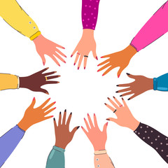 Girls hands vector illustration. Concept of friendship, girl power, strong and confident women.