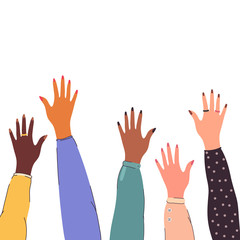 Girl hands on white background. Concept of making choice.  Vector illustration. .