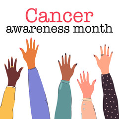 Girl hands on white background. Cancer awareness month. Vector illustration. .