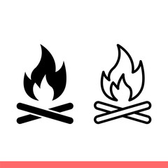 Bonfire icon set in flat isolated on white background, campfire vector illustration for web site or mobile app
