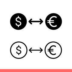 Currency exchange icon set in flat isolated on white background, change money vector illustration for web site or mobile app