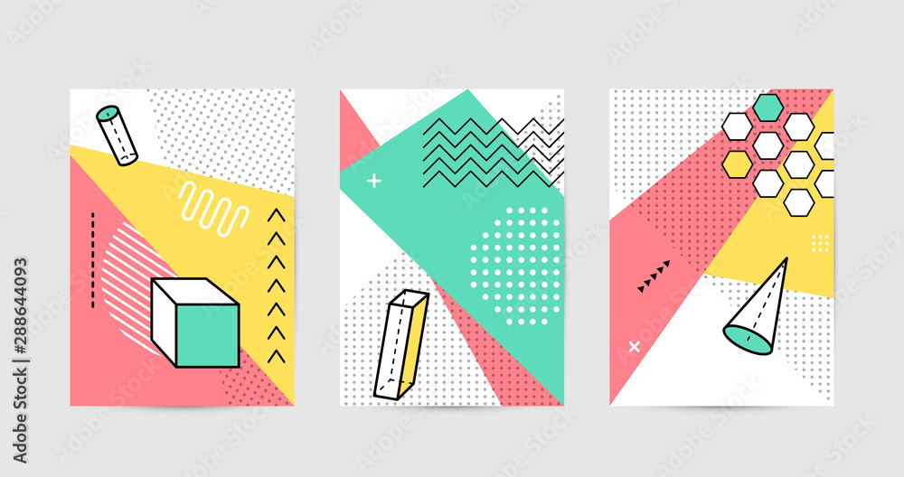 Aufkleber poster design with geometric graphic elements. geometrical shapes pattern set for abstract fashion v