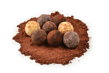 Chocolate truffle isolated on white background.