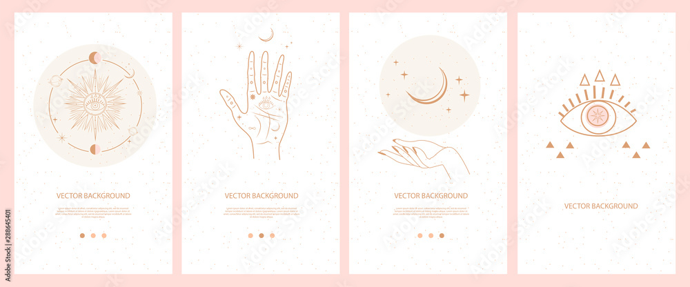 Wall mural collection of mystical and mysterious illustrations for mobile app, landing page, web design in hand