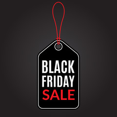 Black Friday Sale tag with rope. Promotion, Discount and Price off banner or badge. Vector illustration.