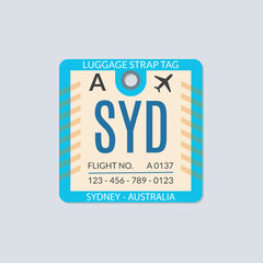 Sydney Luggage tag. Airport baggage ticket. Travel label. Vector illustration.  