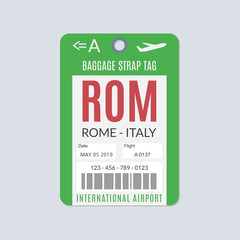 Rome Luggage tag. Airport baggage ticket. Travel label. Vector illustration.  