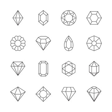 Diamond icon. Jewels outline symbols gems stones geometrical polygonal forms vector collection. Illustration stone crystal, brilliant precious, facet jewel gemstone