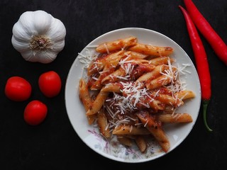 Pasta arrabiata with pecorino cheese
