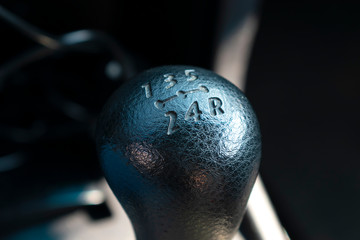 Black handle of the mechanical transmission closeup