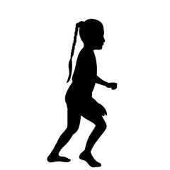 isolated, black silhouette of a child, girl is playing