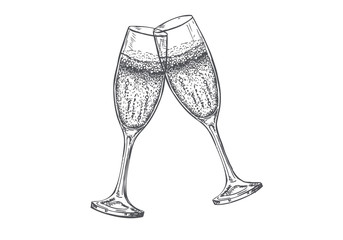 Vector illustration of hand drawing champagne glasses. © Aleksandr
