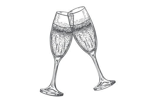 Black and white sketch of two glasses champagne Vector Image