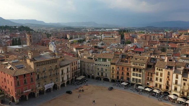 Beautiful Vic city in Catalonia Spain. Video footage. Aerial top view to the down town