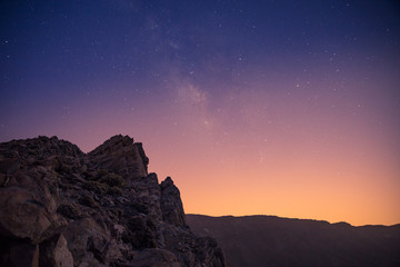 Silhouette of Rocks in Teide National Park after Sunset in Starry Night, Tenerife, Spain, Europe