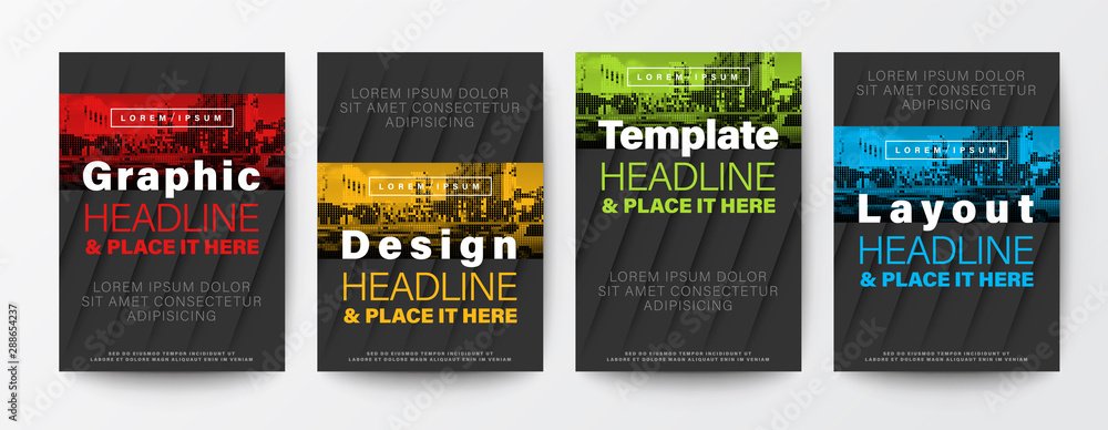 Wall mural set of graphic design template layout. red, yellow, green, blue color stripe on black background for