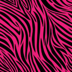 Zebra seamless pattern in abstract style in hot pink with black,Vector illustration seamless swatch in the swatches panel, for wrapping paper, textile, fabric, wallpaper, fashion, clothing and bags