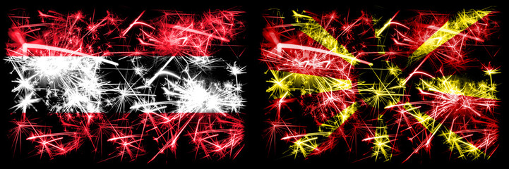 Austria, Austrian, Macedonia, Macedonian sparkling fireworks concept and idea flags