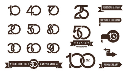 Set of anniversary pictogram icon and anniversary banner collection - obrazy, fototapety, plakaty