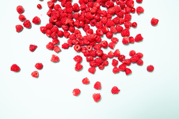 Fresh raspberries background close up. Summer and healthy food concept, Top view or flat lay.