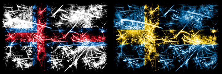 Faroe Islands, Sweden, Swedish sparkling fireworks concept and idea flags