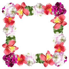 Beautiful floral pattern of pelargonium and alstromeria. Isolated