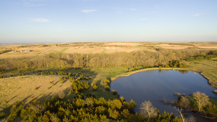 Nebraska rural countryside landscape with pond