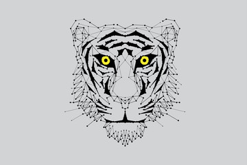 The particles, geometric art, line and dot of tiger head.
