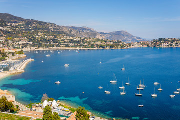 Landscape panoramic coast view between Nice and Monaco, Cote d'Azur, France, South Europe....