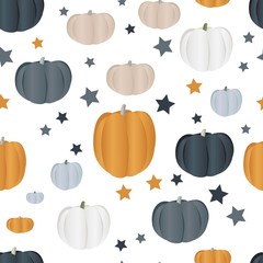 Seamless pattern with pumpkins of different colors. Autumn harvest. Healthy food. Textile design.