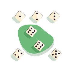 Dices game set with all variants at green background. Risk and luck concept, banner design. Isolated flat vector illustration.