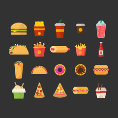 Fast food vector illustration set foe menu