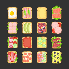Sandwich flat style vector set for menu.
