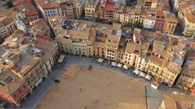 Aerial video footage of city Vic in Catalonia Spain. Down town. Old beautiful city