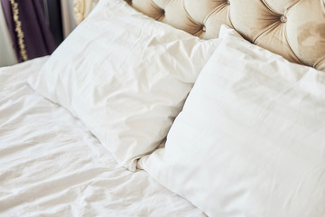 beautiful bed with white linens