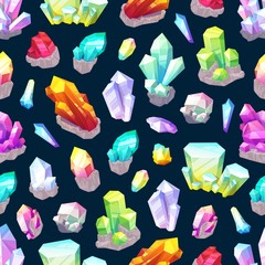 Seamless pattern of crystals and gemstones