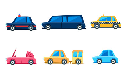 City Transport Set, Cute Colorful Childish Vehicles Vector Illustration