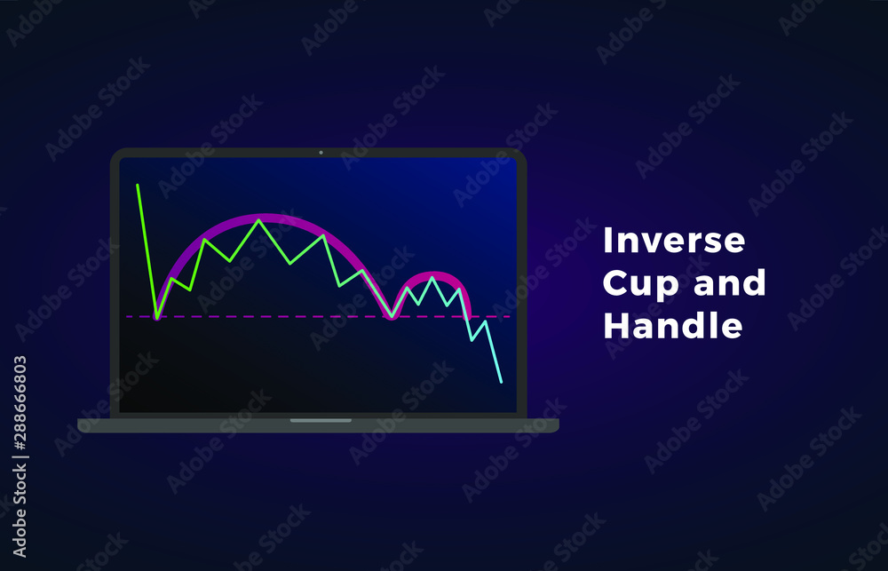 Poster inverse cup and handle vector icon - bearish continuation price chart pattern figure technical analy