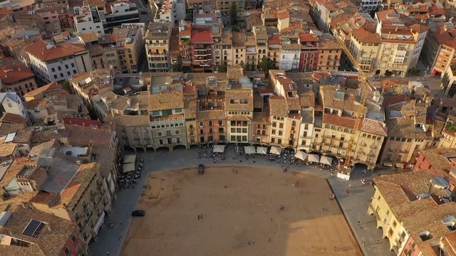 Vic Osona, in the Barcelona Province, Catalonia, Spain. Aerial  Placa Major. city streets